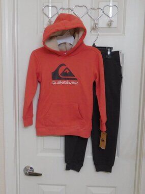 NWT 2pc Quiksilver Deep Orange Hooded Sweatshirt & Gray Joggers Set sz 6